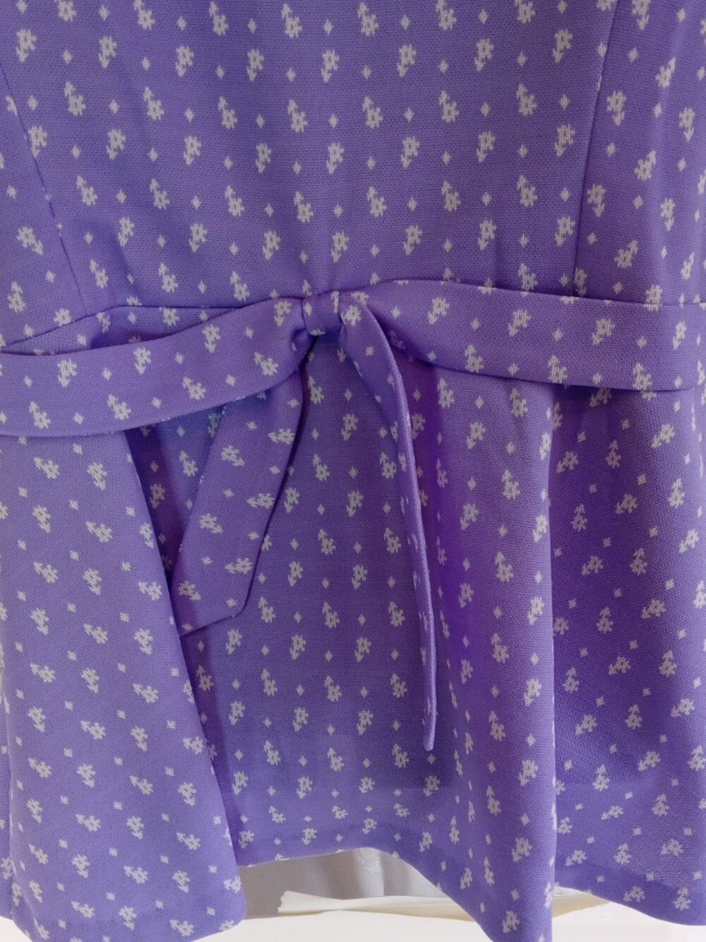 Vintage 70's Woman Light Lilac Purple White Mod Abstract Flower Blouse XL Shirt - Picture 9 of 11